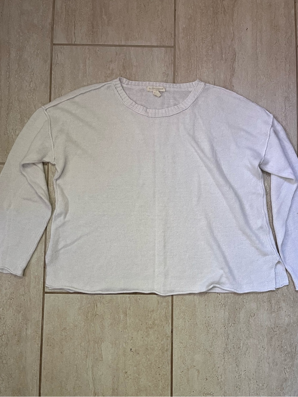 Eileen Fisher White 100% Linen Long Sleeve Sweater XS